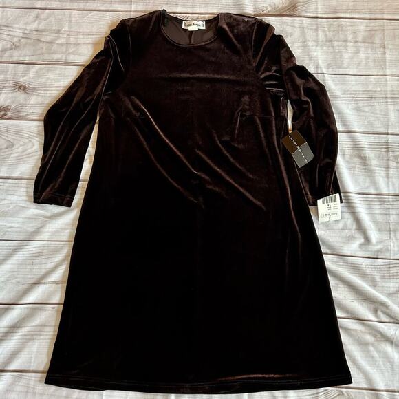 NWT Vintage Ronnie Nichole Velvet midi shift dress Whimsigoth Dark brown 14 W - Picture 2 of 6